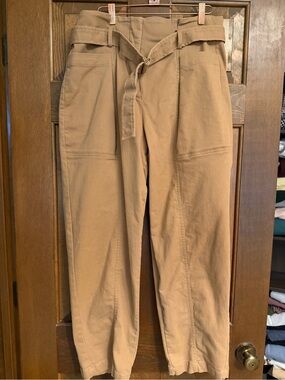 Banana Republic Women's Tan High-Waist Utility Chinos with Tie Belt